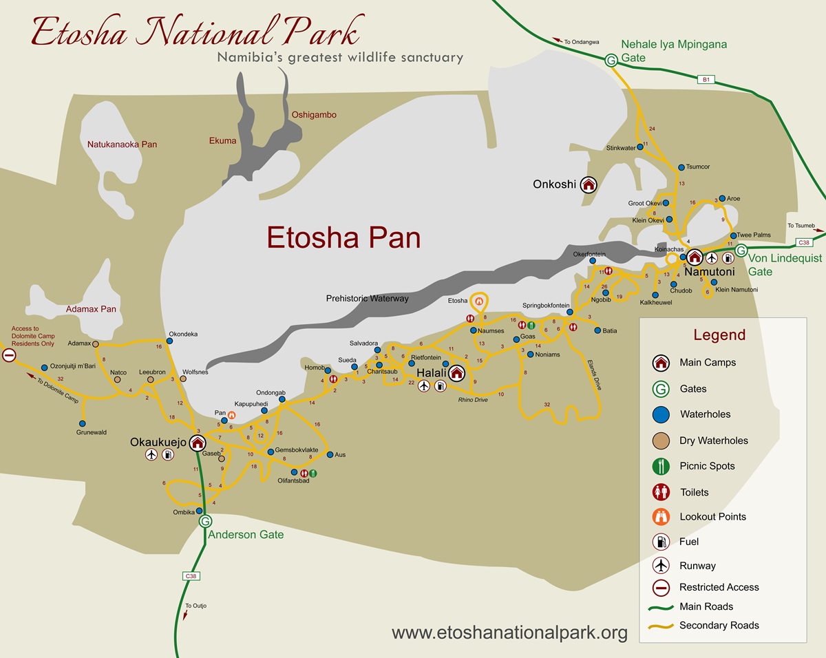 Plan du parc d'Etosha
