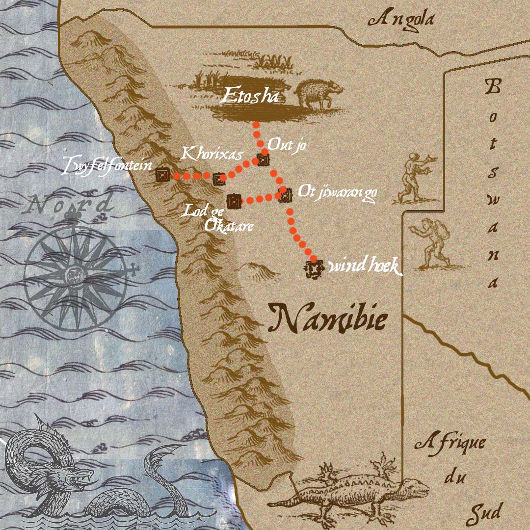 Carte de notre voyage en Namibie
